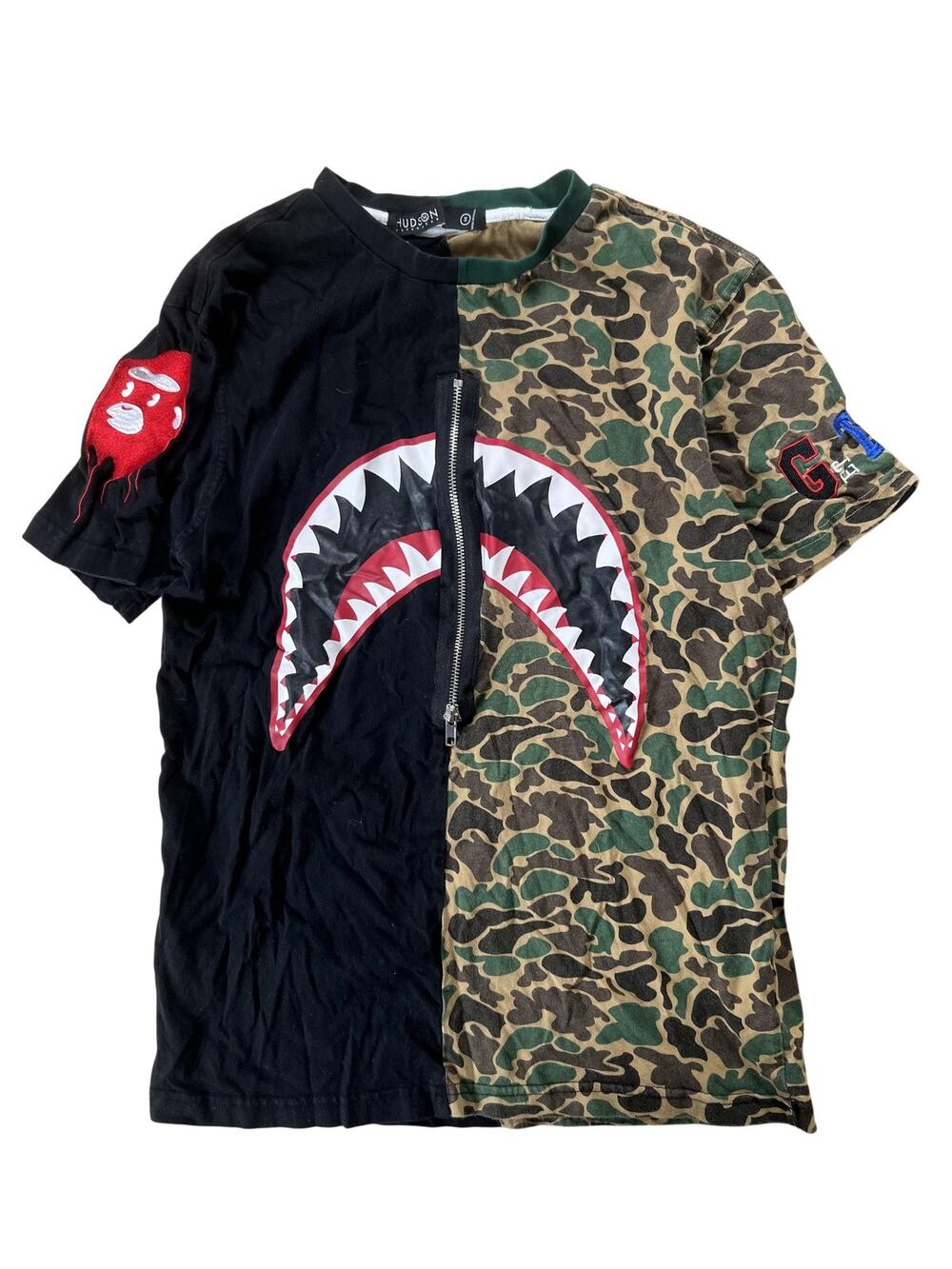 HUDSON Shirt Mens S Multicolor Shark Zip Graphic Cotton Jersey Lightweight